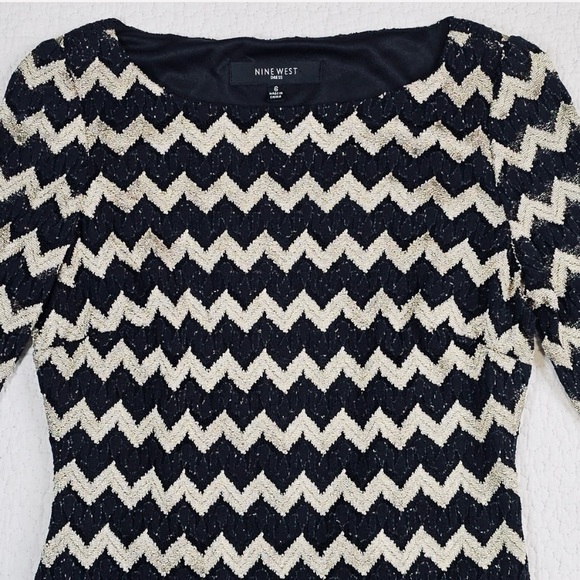 NWT Nine West Black and Gold Chevron Lace Cocktail Dress Size 6 - Picture 4 of 4